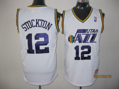 NBA Utah Jazz 12 John Stockton Throwback Authentic White jersey